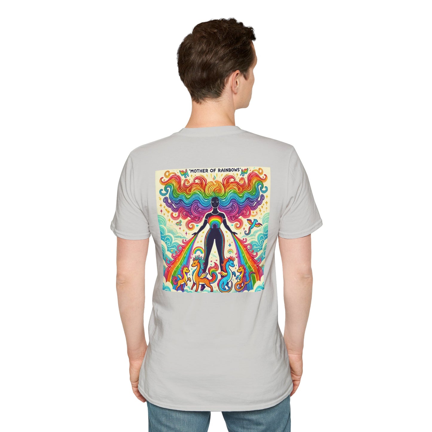 Call Me Mother Unisex Softstyle T-Shirt - Vibrant Rainbow Art for Moms