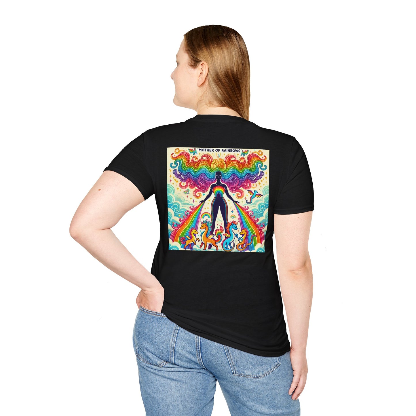 Call Me Mother Unisex Softstyle T-Shirt - Vibrant Rainbow Art for Moms