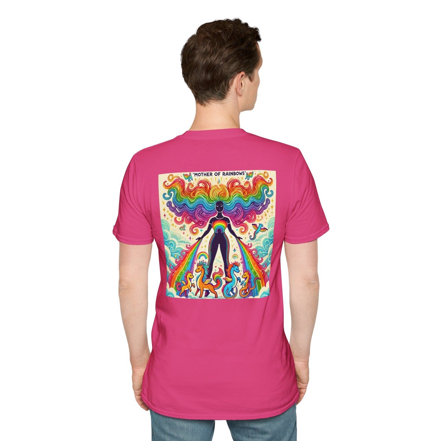 Call Me Mother Unisex Softstyle T-Shirt - Vibrant Rainbow Art for Moms