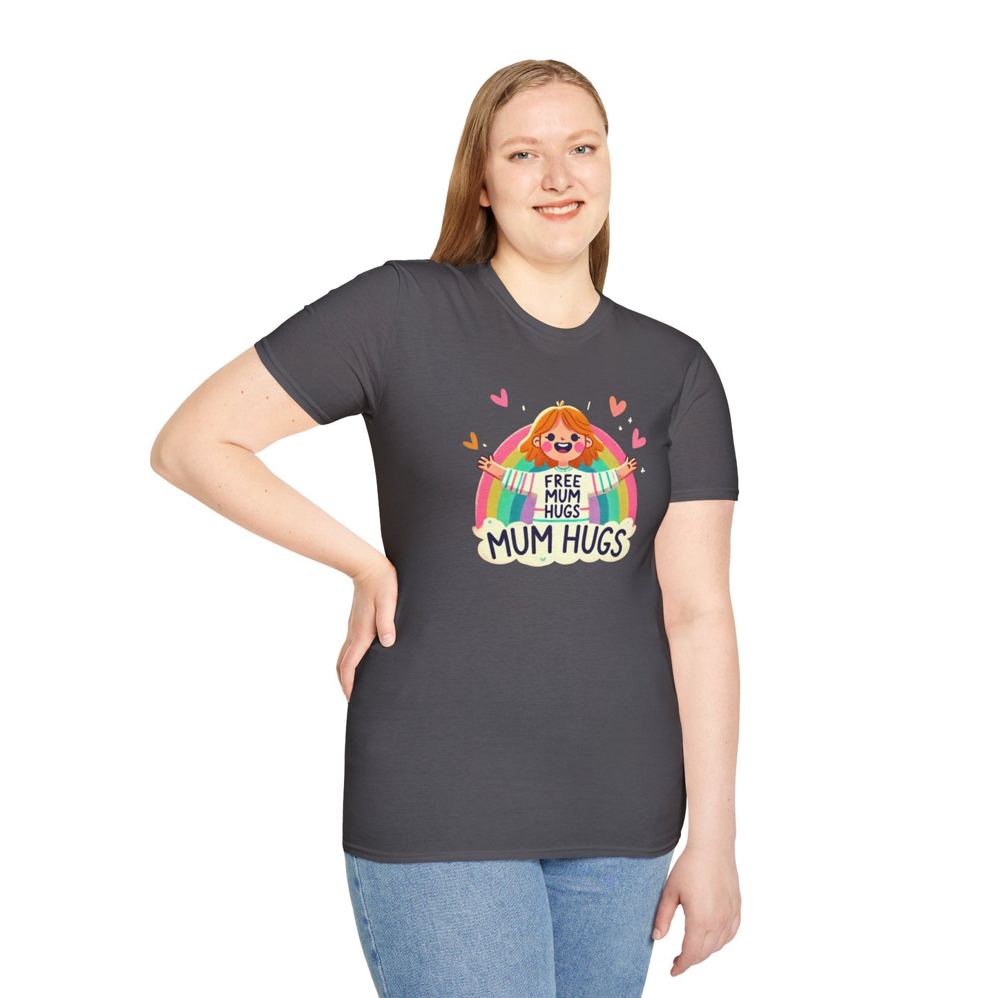 Free Mum Hugs Unisex T-Shirt - Softstyle Rainbow Graphic Tee