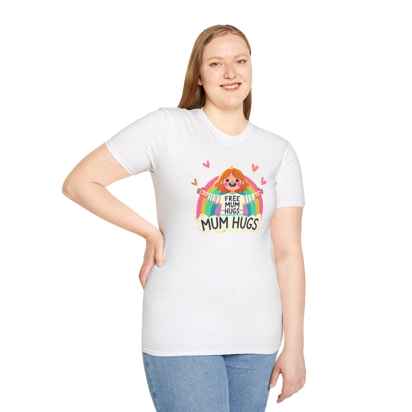 Free Mum Hugs Unisex T-Shirt - Softstyle Rainbow Graphic Tee