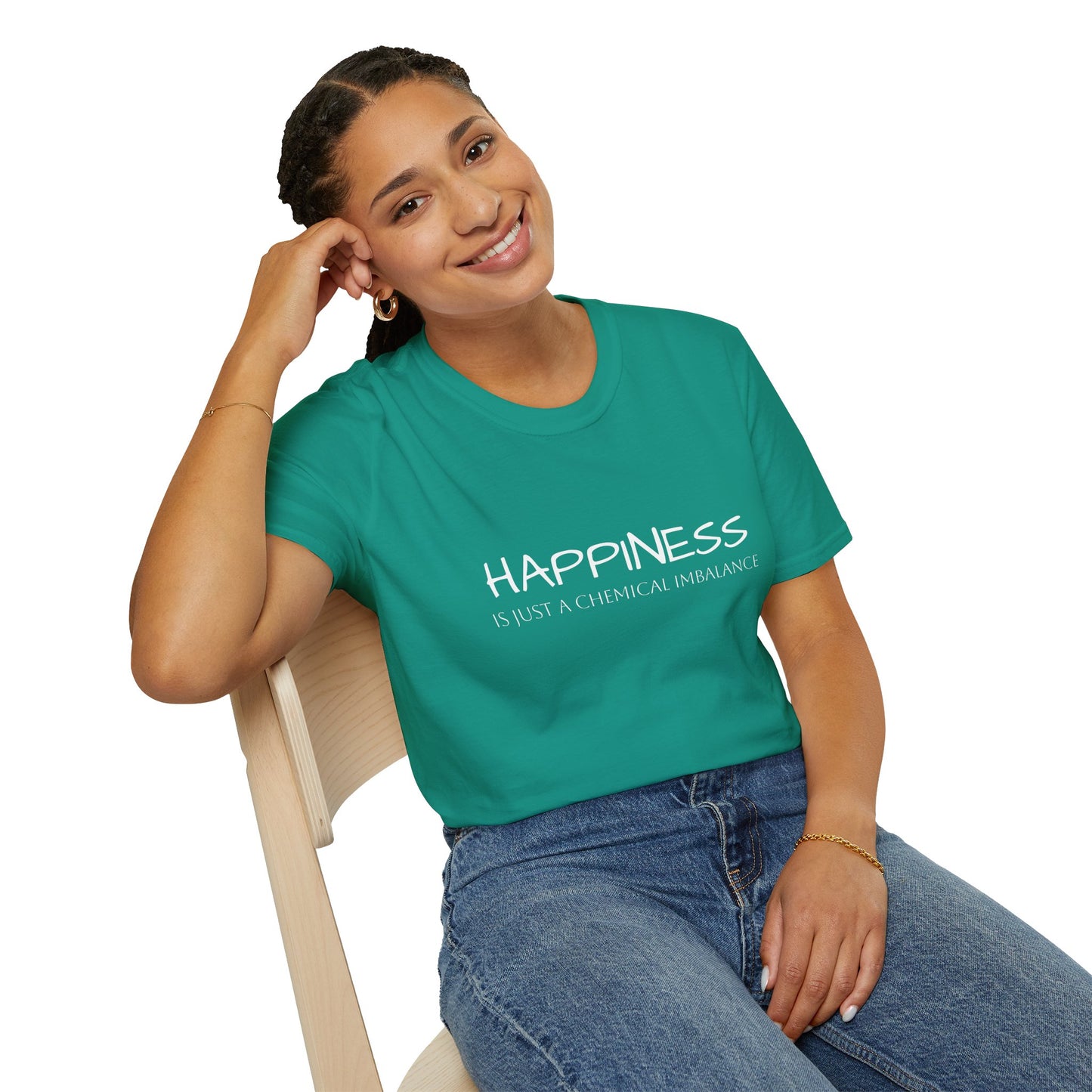 Unisex Softstyle T-Shirt - "Happiness Is Just a Chemical Imbalance" Inspirational Tee