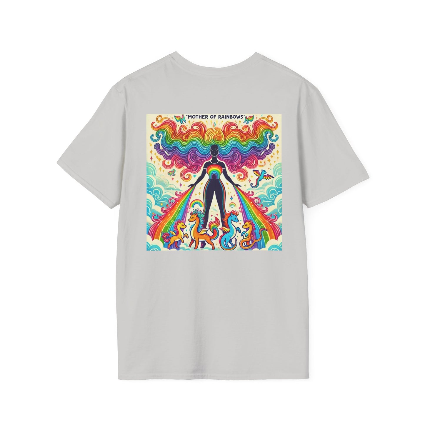 Call Me Mother Unisex Softstyle T-Shirt - Vibrant Rainbow Art for Moms