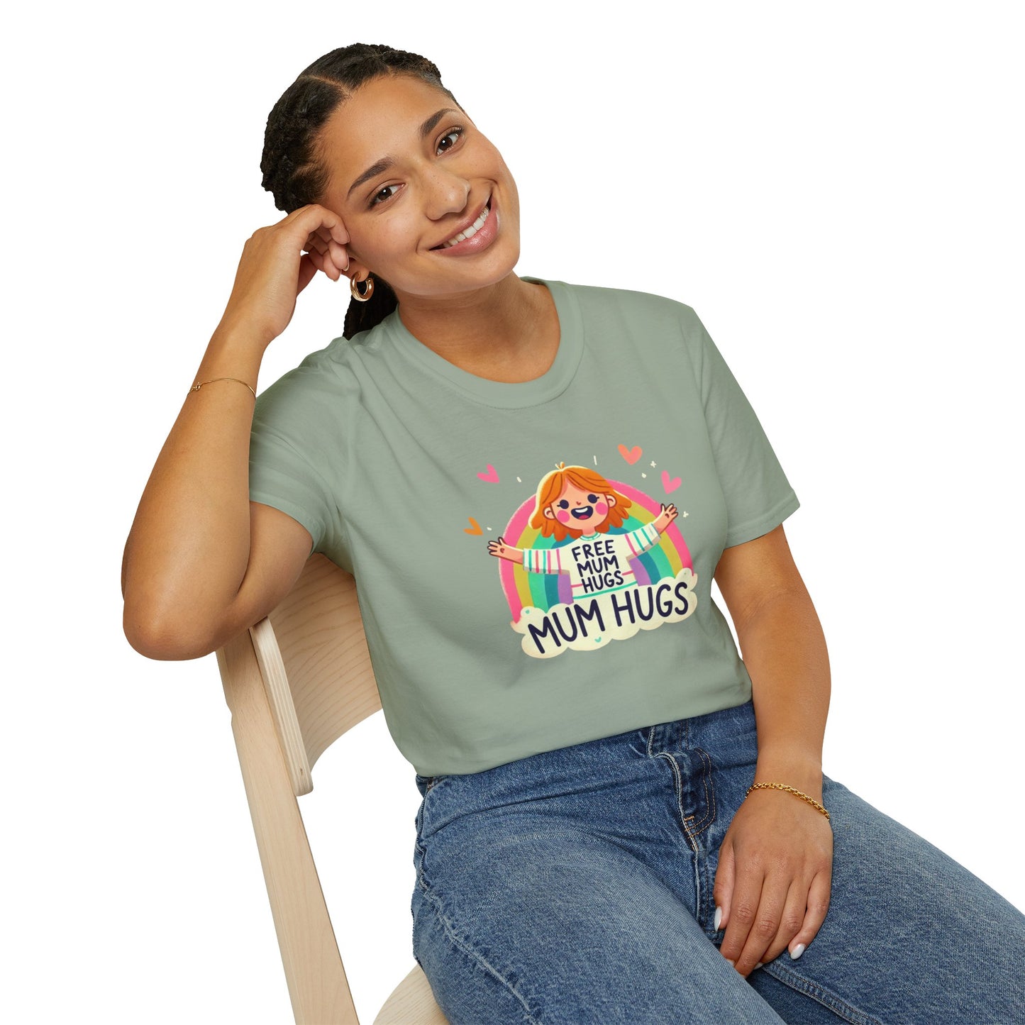 Free Mum Hugs Unisex T-Shirt - Softstyle Rainbow Graphic Tee