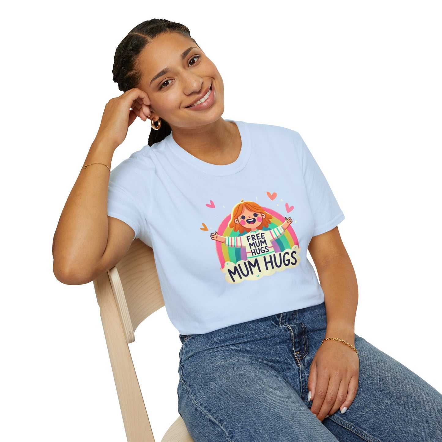 Free Mum Hugs Unisex T-Shirt - Softstyle Rainbow Graphic Tee