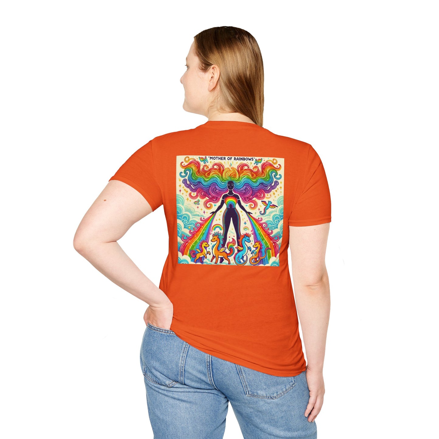 Call Me Mother Unisex Softstyle T-Shirt - Vibrant Rainbow Art for Moms