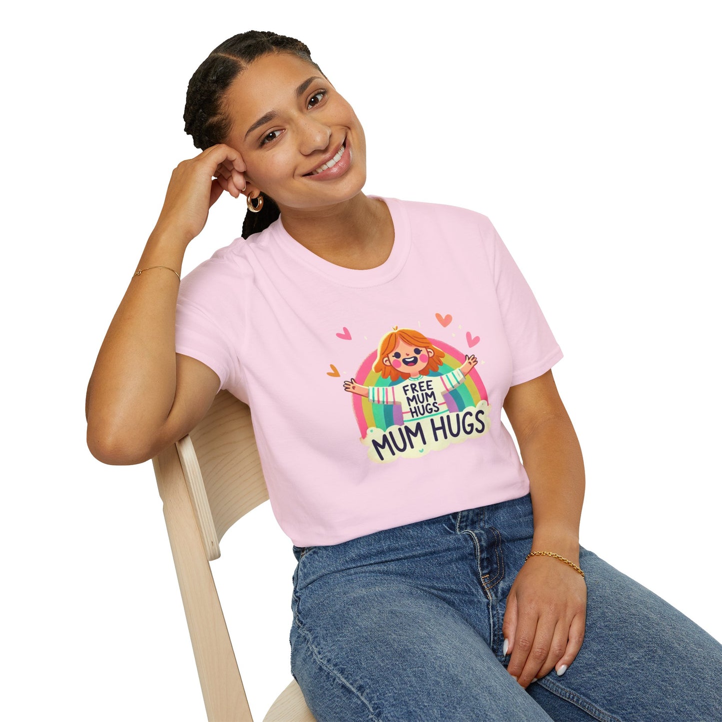 Free Mum Hugs Unisex T-Shirt - Softstyle Rainbow Graphic Tee