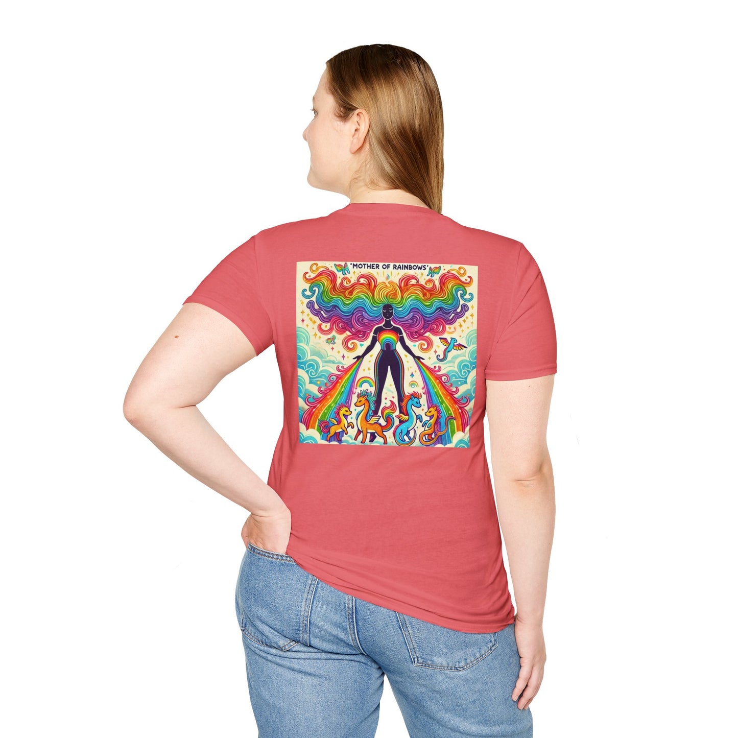 Call Me Mother Unisex Softstyle T-Shirt - Vibrant Rainbow Art for Moms