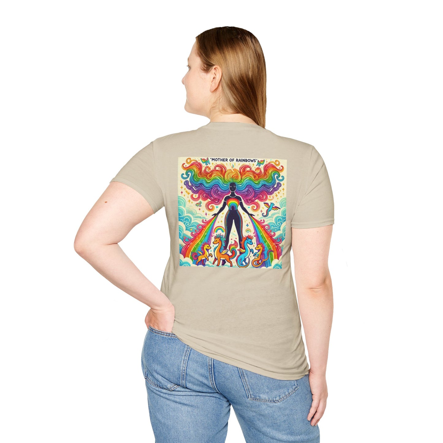 Call Me Mother Unisex Softstyle T-Shirt - Vibrant Rainbow Art for Moms