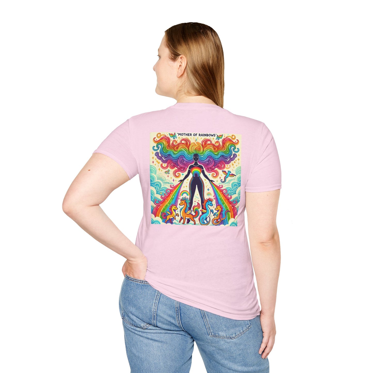 Call Me Mother Unisex Softstyle T-Shirt - Vibrant Rainbow Art for Moms