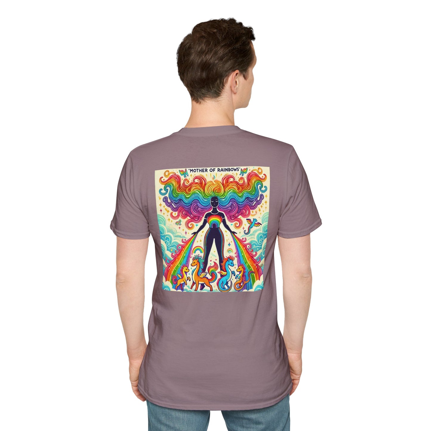 Call Me Mother Unisex Softstyle T-Shirt - Vibrant Rainbow Art for Moms