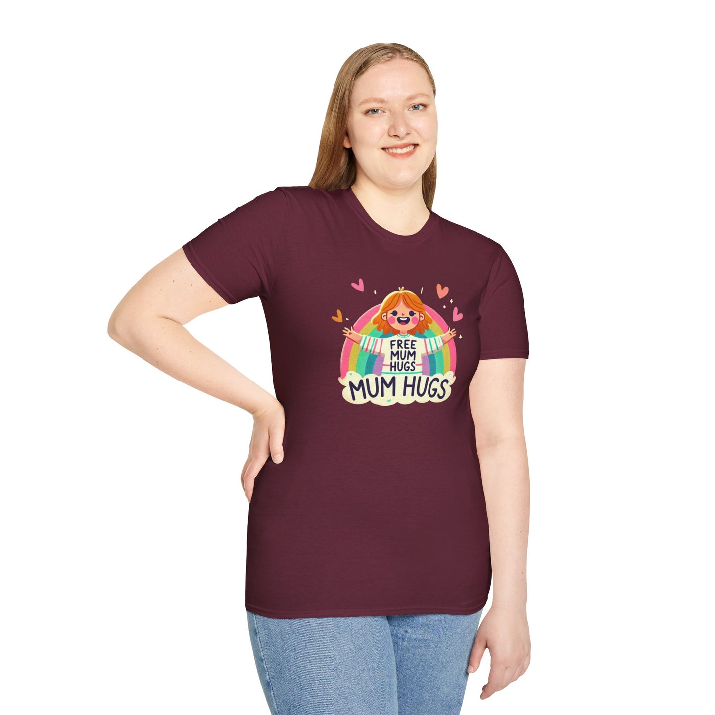 Free Mum Hugs Unisex T-Shirt - Softstyle Rainbow Graphic Tee