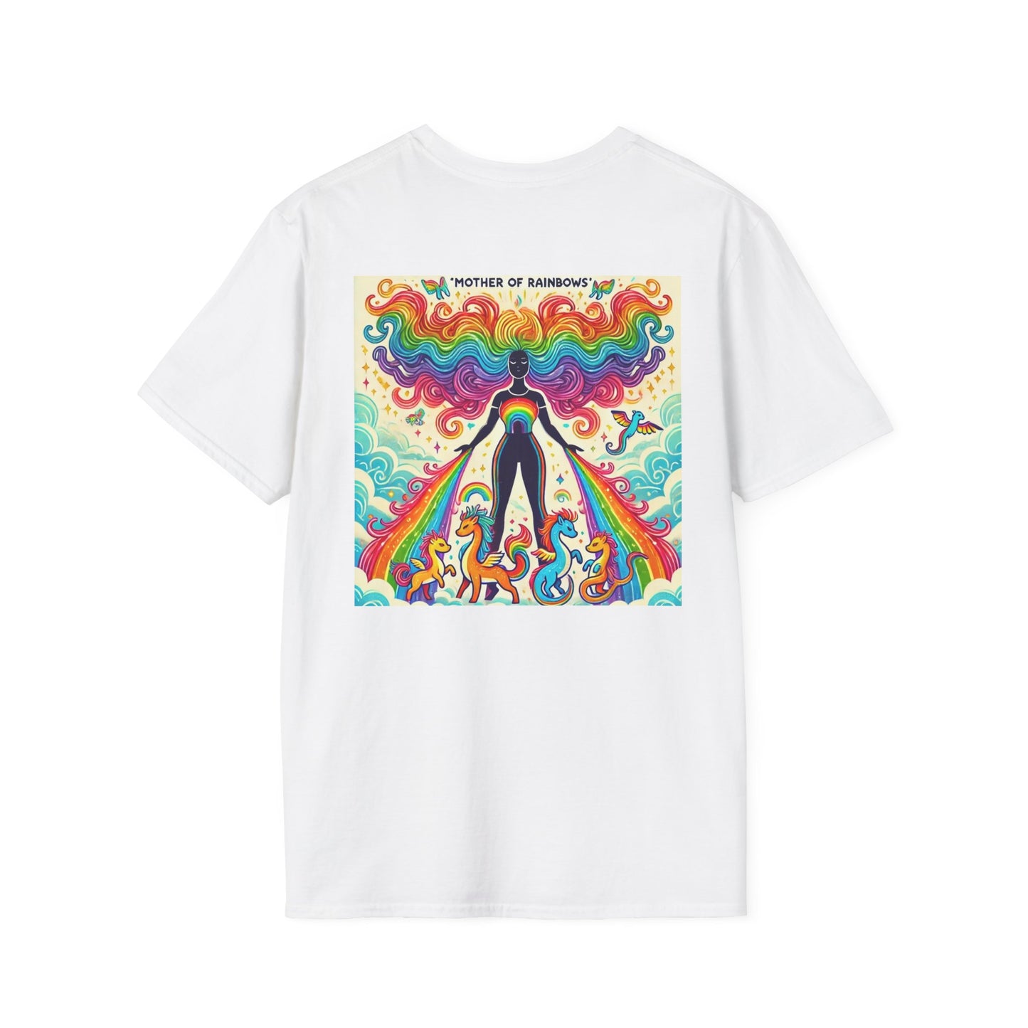 Call Me Mother Unisex Softstyle T-Shirt - Vibrant Rainbow Art for Moms