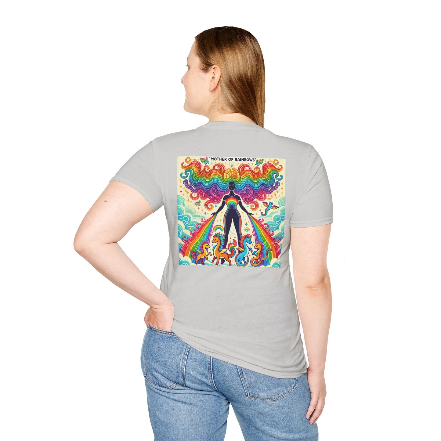 Call Me Mother Unisex Softstyle T-Shirt - Vibrant Rainbow Art for Moms