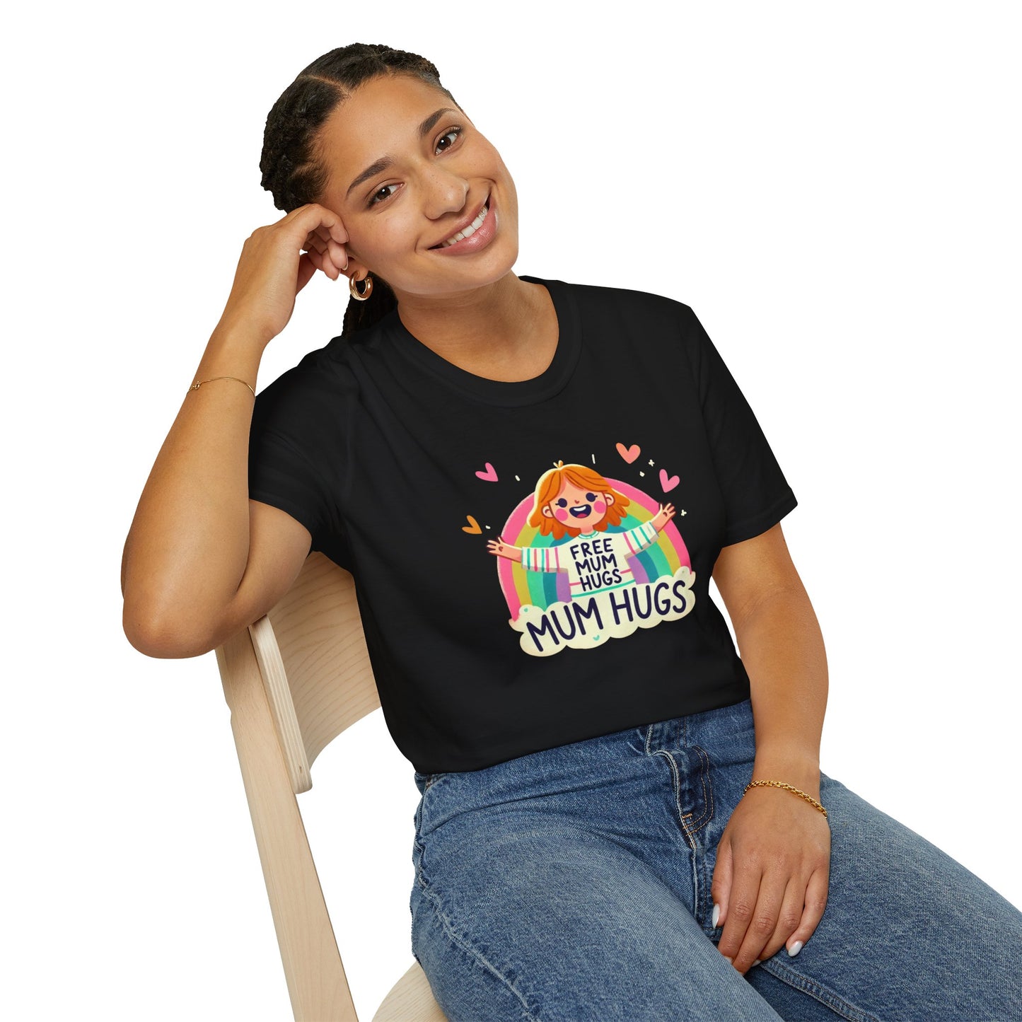 Free Mum Hugs Unisex T-Shirt - Softstyle Rainbow Graphic Tee