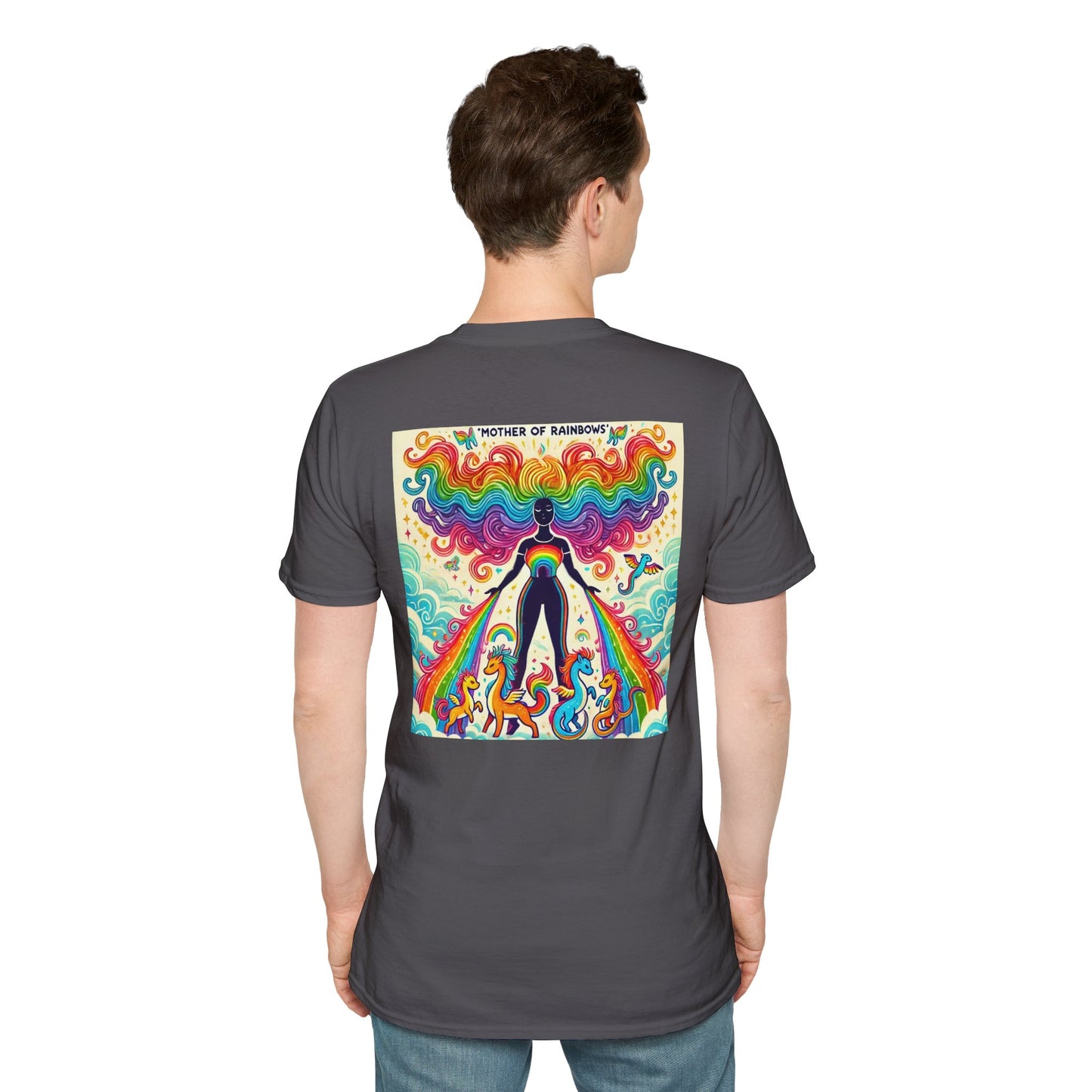 Call Me Mother Unisex Softstyle T-Shirt - Vibrant Rainbow Art for Moms