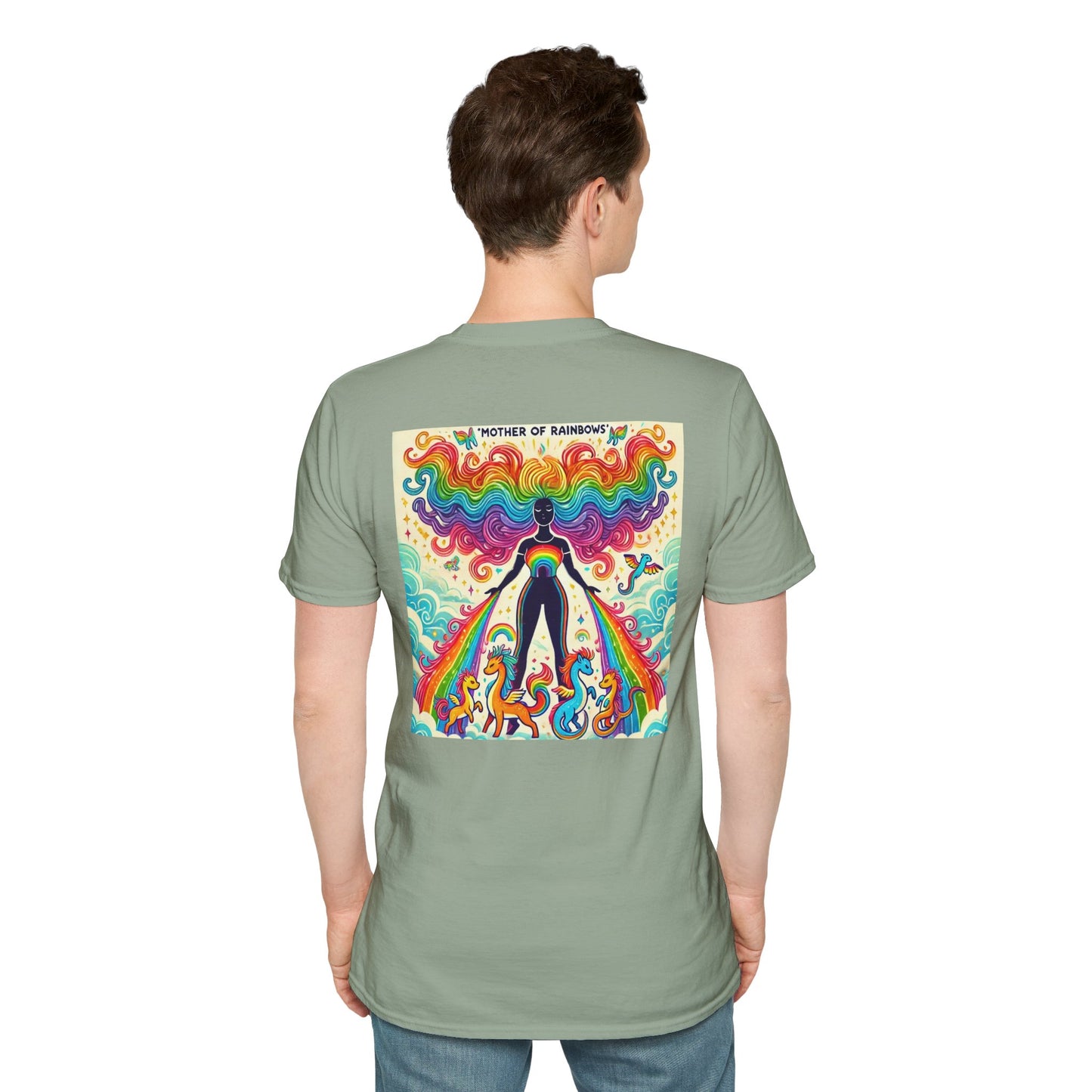 Call Me Mother Unisex Softstyle T-Shirt - Vibrant Rainbow Art for Moms