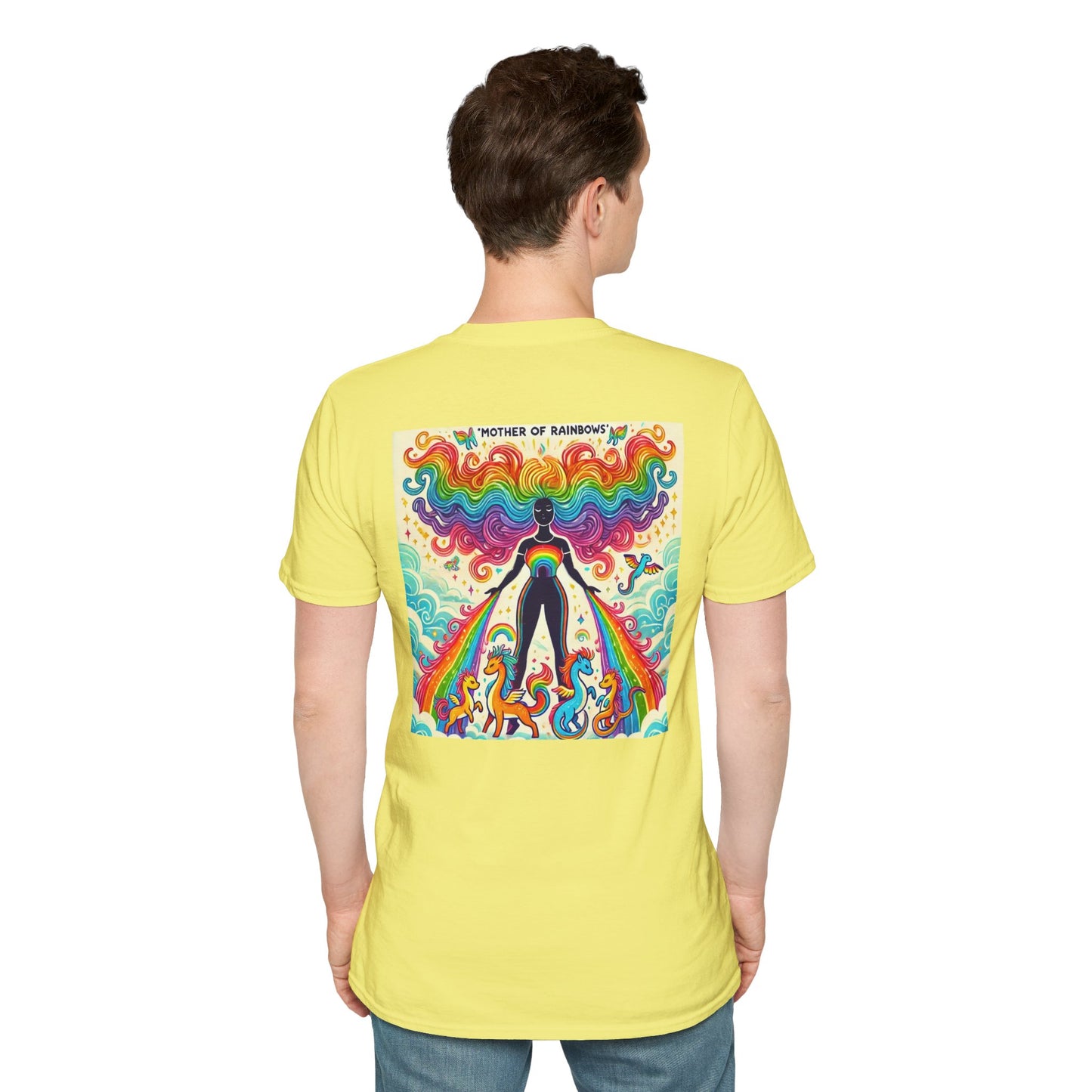 Call Me Mother Unisex Softstyle T-Shirt - Vibrant Rainbow Art for Moms