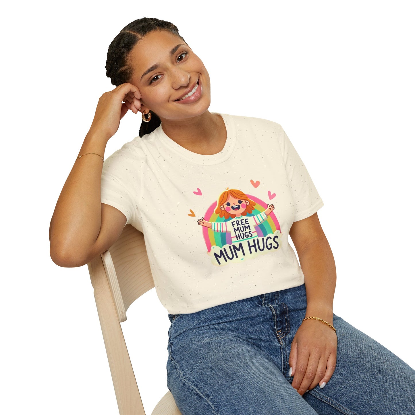 Free Mum Hugs Unisex T-Shirt - Softstyle Rainbow Graphic Tee