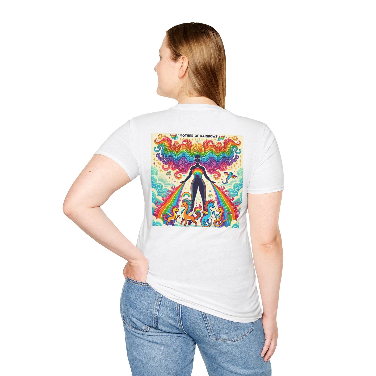 Call Me Mother Unisex Softstyle T-Shirt - Vibrant Rainbow Art for Moms