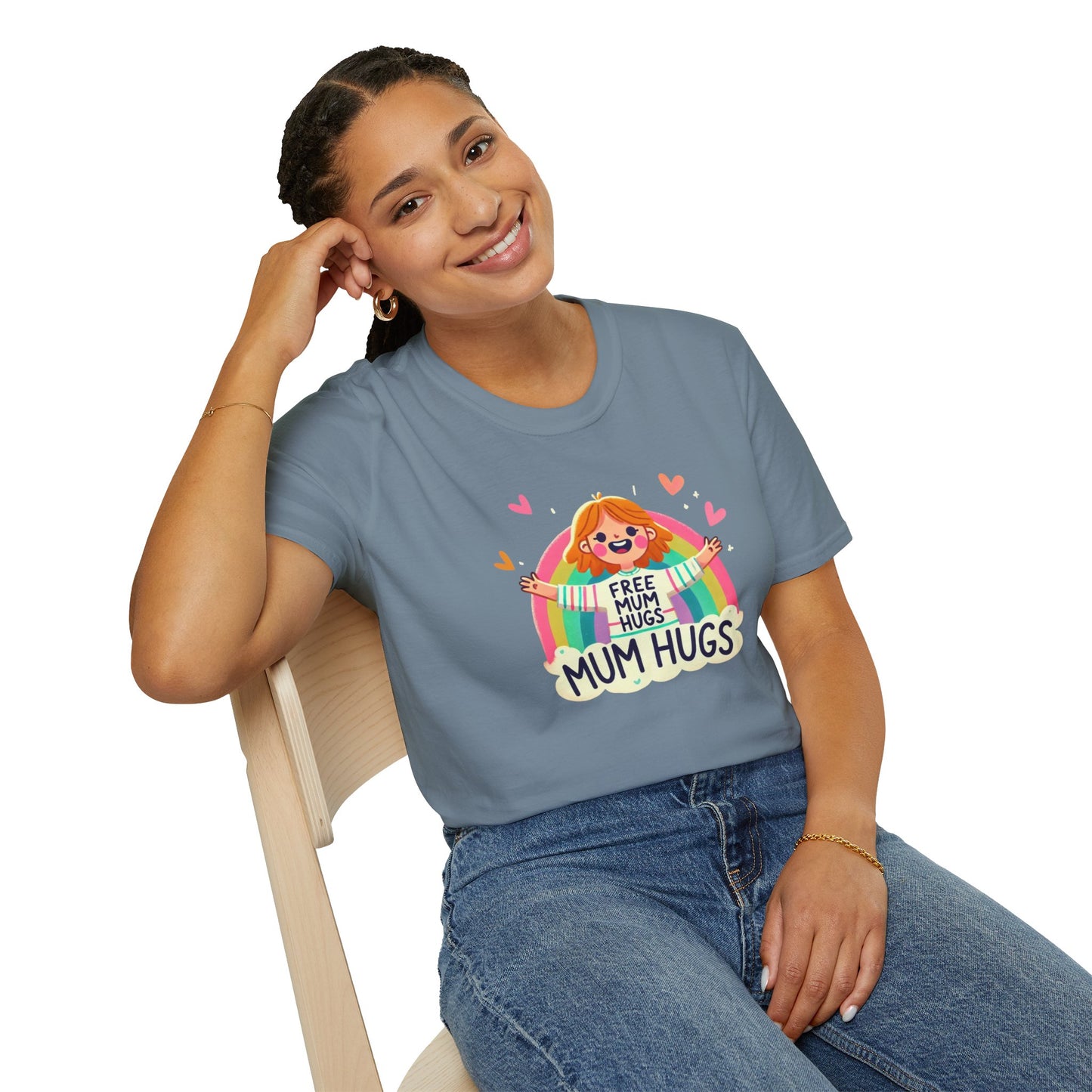 Free Mum Hugs Unisex T-Shirt - Softstyle Rainbow Graphic Tee