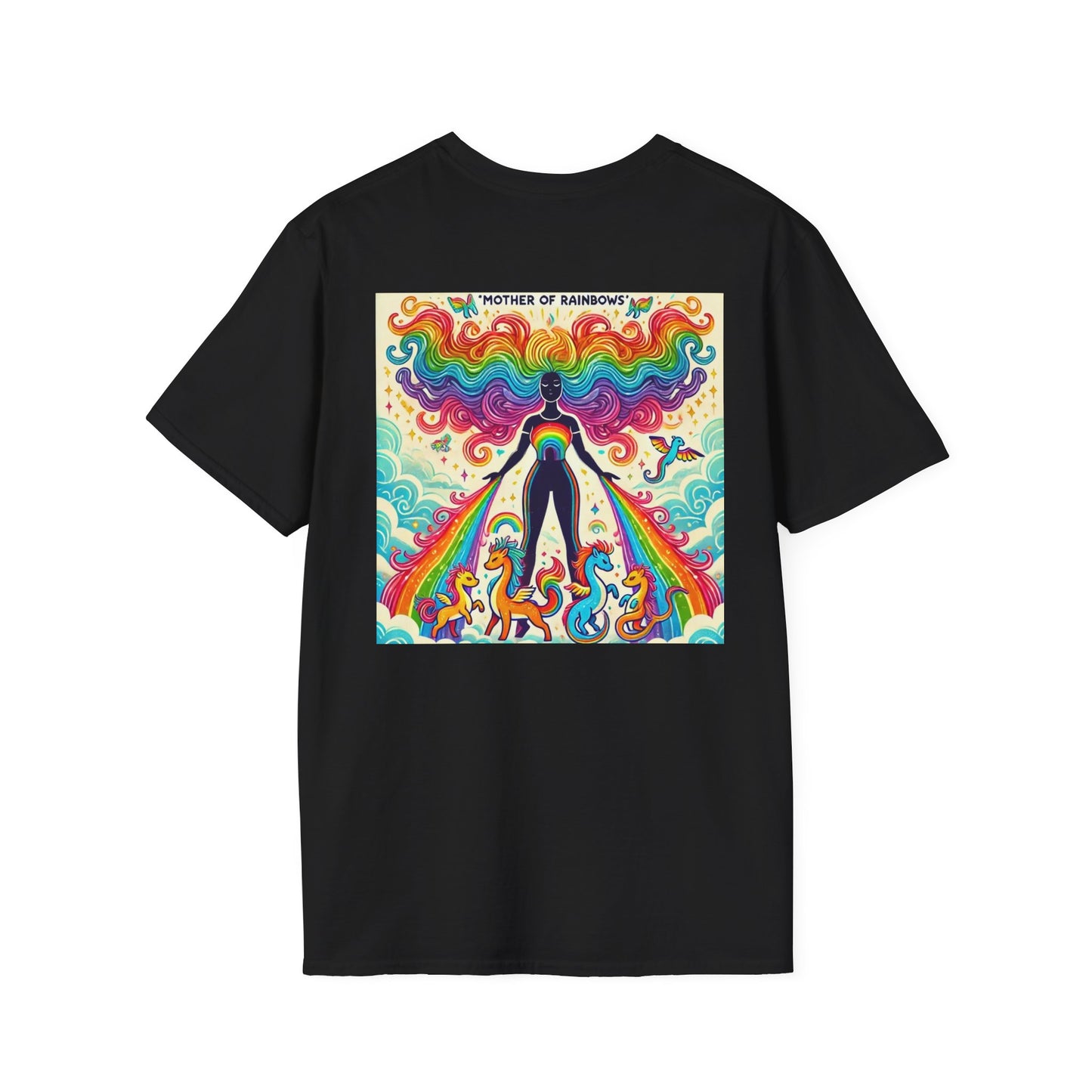 Call Me Mother Unisex Softstyle T-Shirt - Vibrant Rainbow Art for Moms