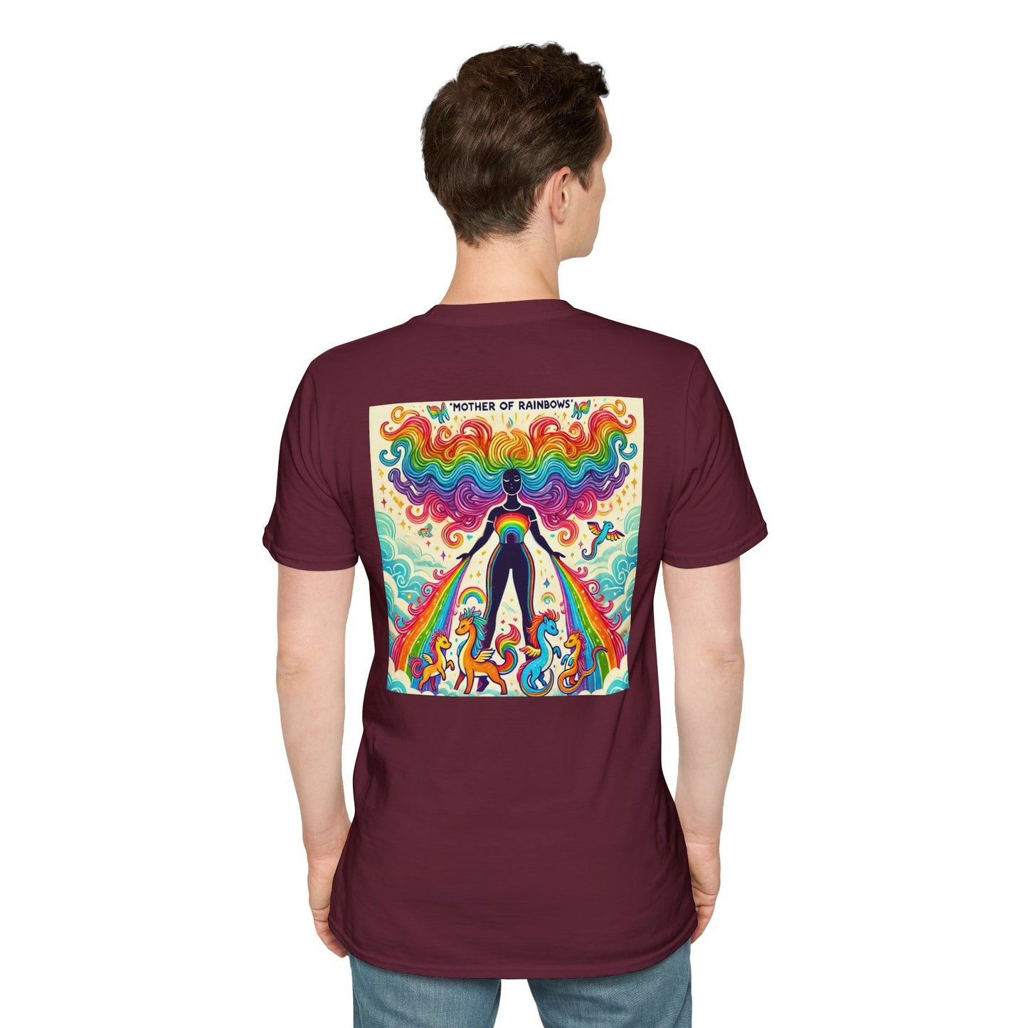 Call Me Mother Unisex Softstyle T-Shirt - Vibrant Rainbow Art for Moms