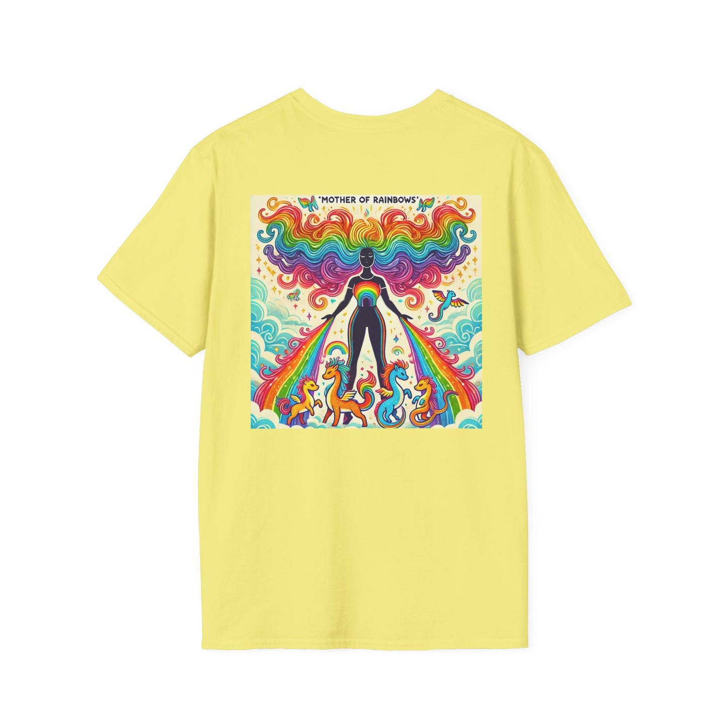 Call Me Mother Unisex Softstyle T-Shirt - Vibrant Rainbow Art for Moms