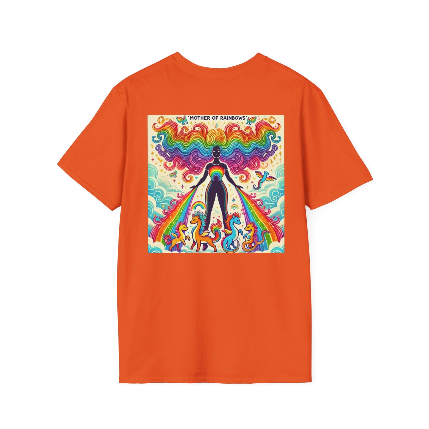 Call Me Mother Unisex Softstyle T-Shirt - Vibrant Rainbow Art for Moms