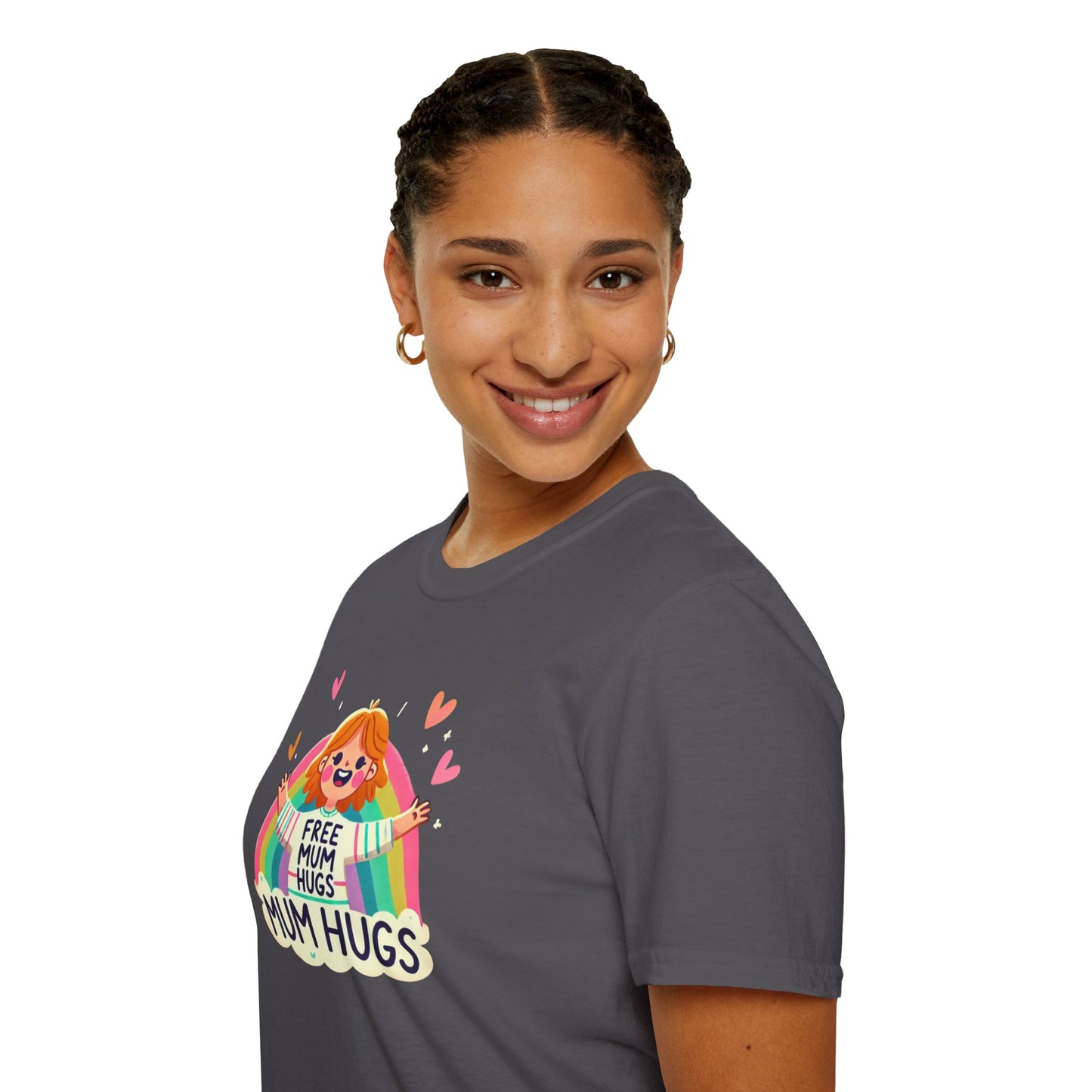 Free Mum Hugs Unisex T-Shirt - Softstyle Rainbow Graphic Tee